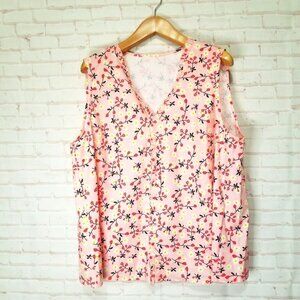 Shein Plus Size Adult 4X Pink Floral Ruffled Preppy Sleeveless V-Neck Casual‎